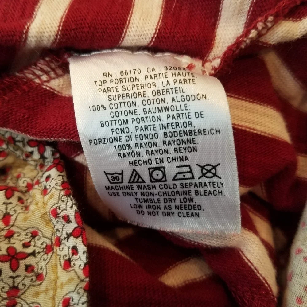 Postmark Anthropologie Fairley Tunic Red Striped Floral Hem Roll Tab Sleeve Top